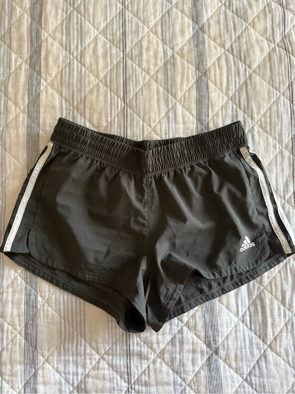 Adidas Women's Grey Athletic Running Shorts with Side Stripes